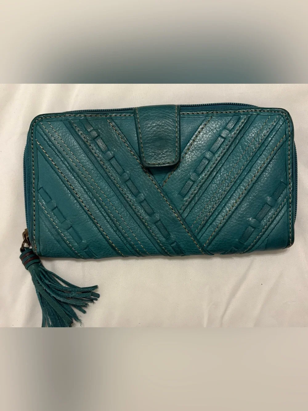 Fossil Teal Leather Clutch Wallet